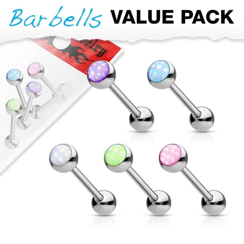 5-pack Piercingstavar med olikfärgade kulor