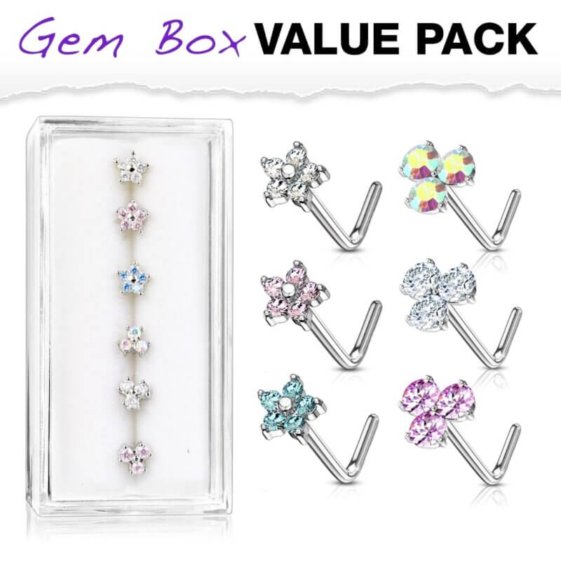 Näspiercingar 6-Pack Blommor