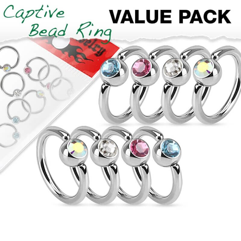 8-pack Piercingringar med sten