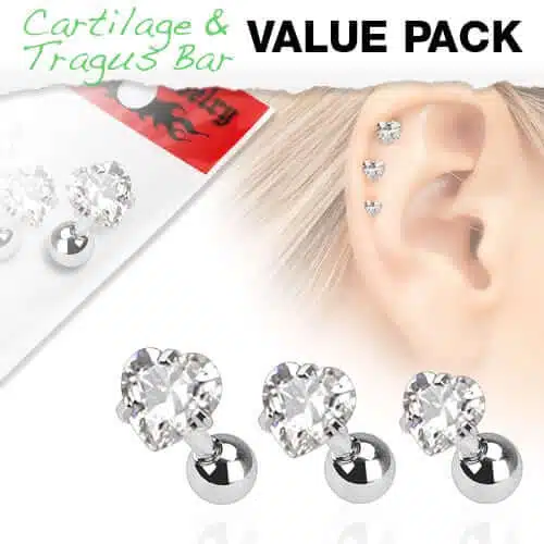 3-pack hjärtformade Tragus