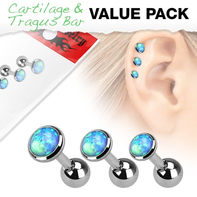 3-pack Opal Blue Tragus/Helix