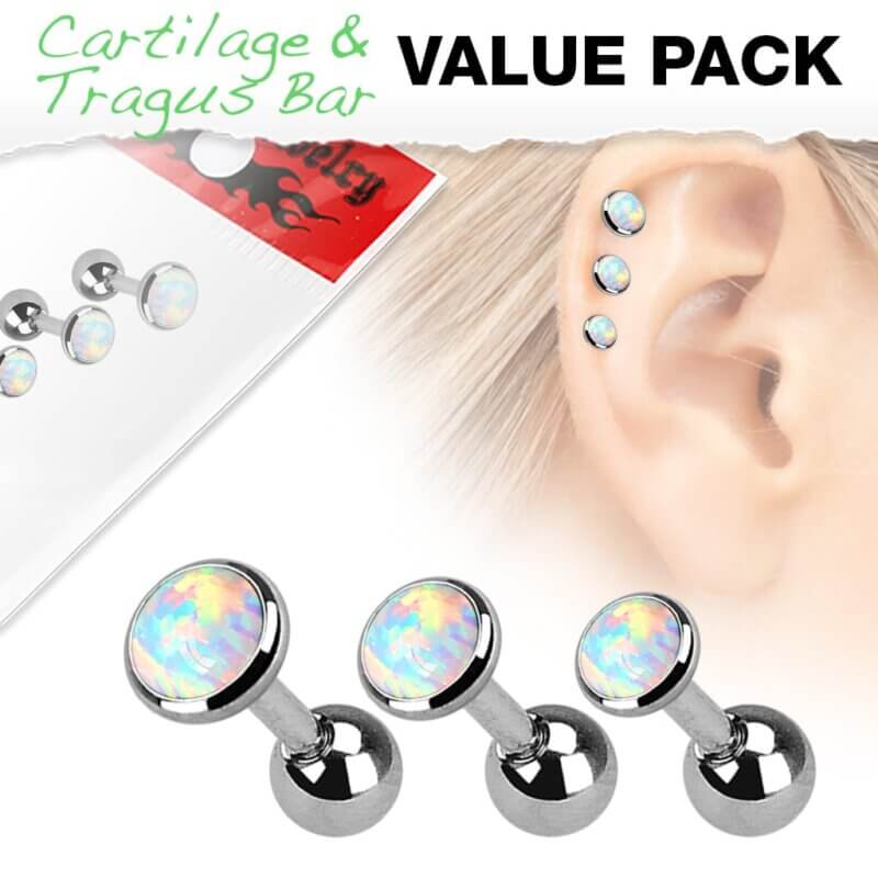 3-pack Opal White Tragus/Helix