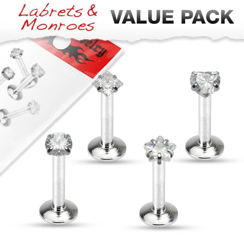4 Pack Clear Labrets