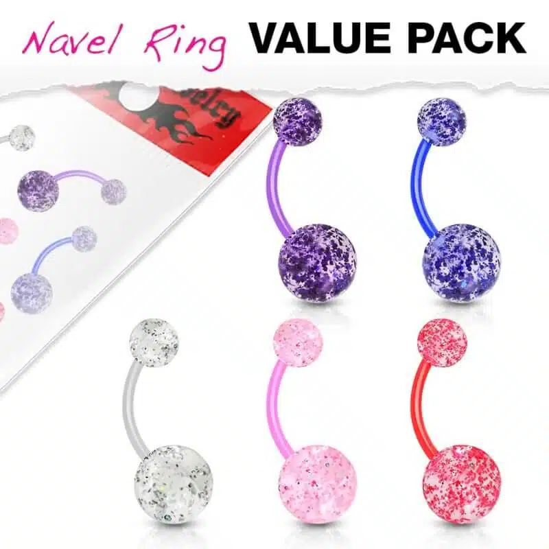 5-pack glittriga Navelpiercingar med akrylkulor
