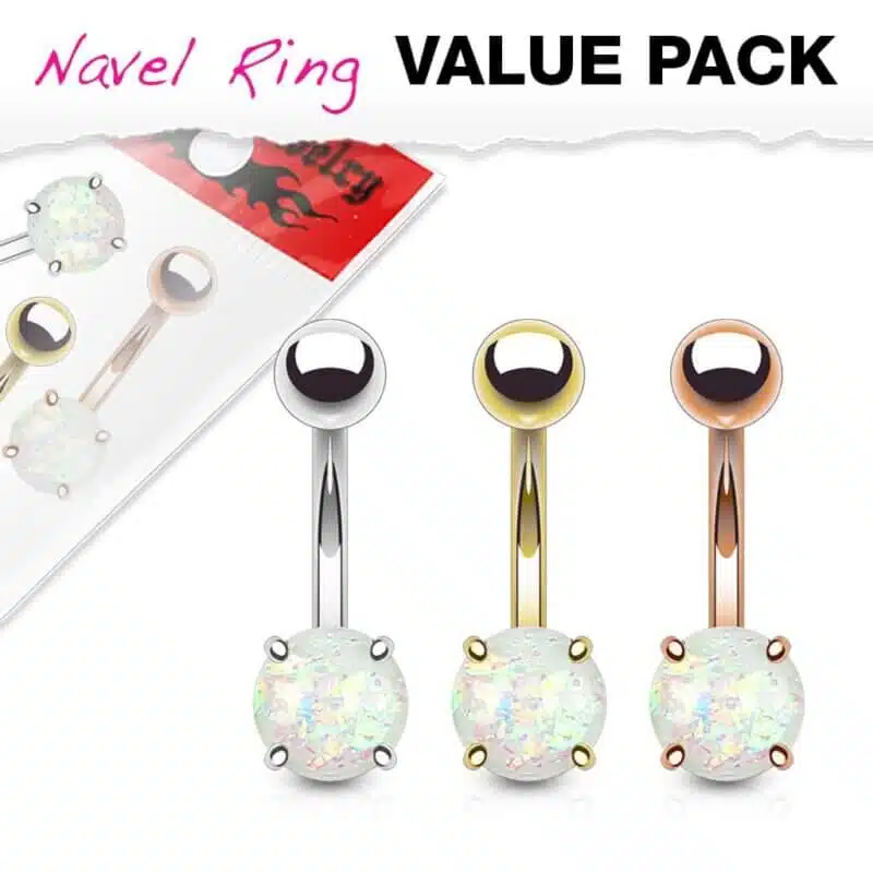 3-pack Navelpiercingar med olika färger