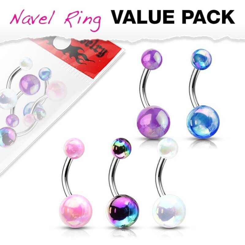 5-pack Navelpiercingar med metallkulor