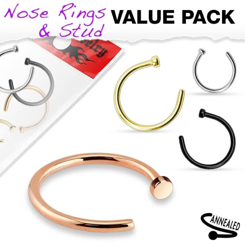4 Pcs Value Pack of Assorted Nose Hoop Rings