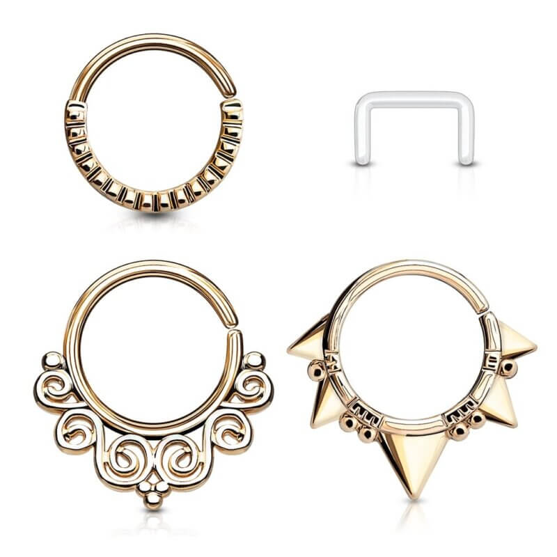 3-pack olika Septumpiercingar och en retainer i roséguld