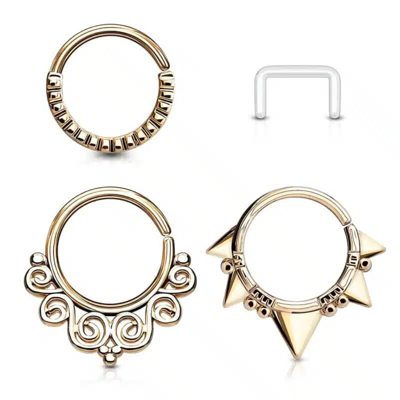 3-pack olika Septumpiercingar och en retainer i roséguld