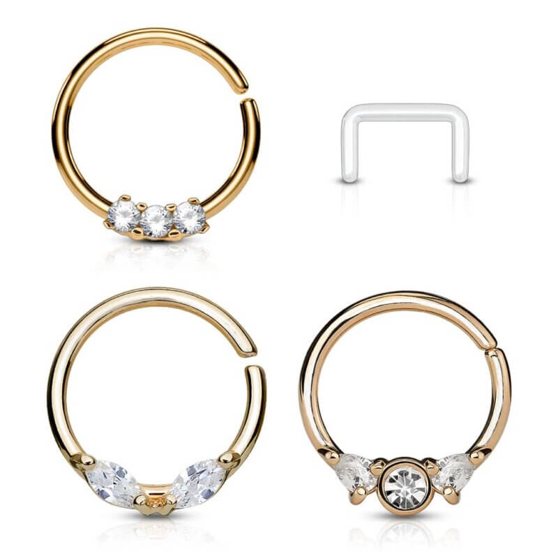 3-pack böjbara Septumpiercingar i roséguld och en retainer