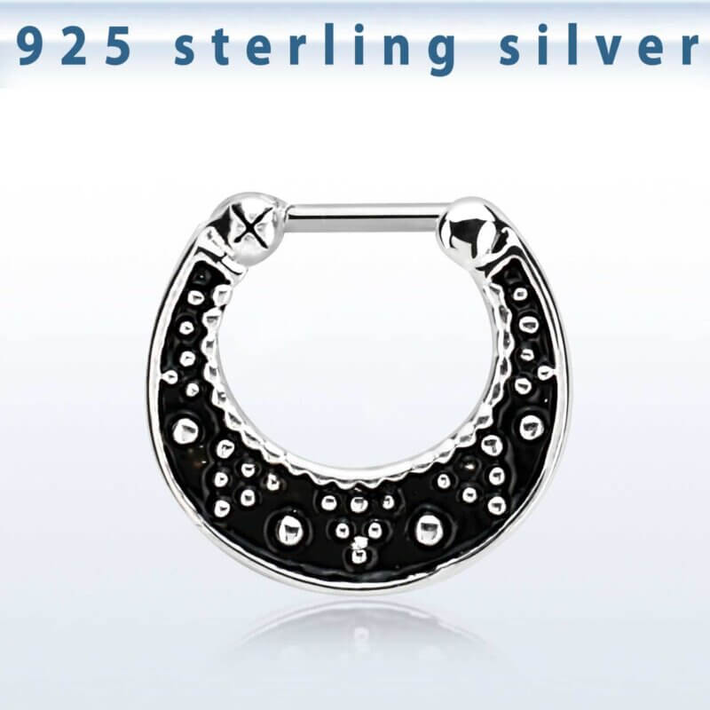 925 Silver Septum Clicker with Black Accents
