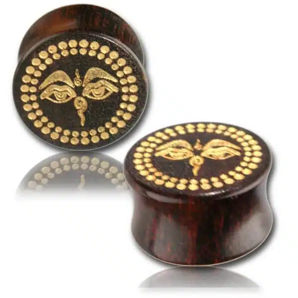 Laser Engraved Tamarind Wood Plug with Gold Paint