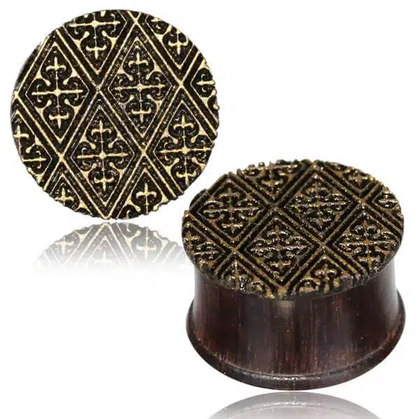 Tamarind Wood with Lasercut Gold Painting Earplug