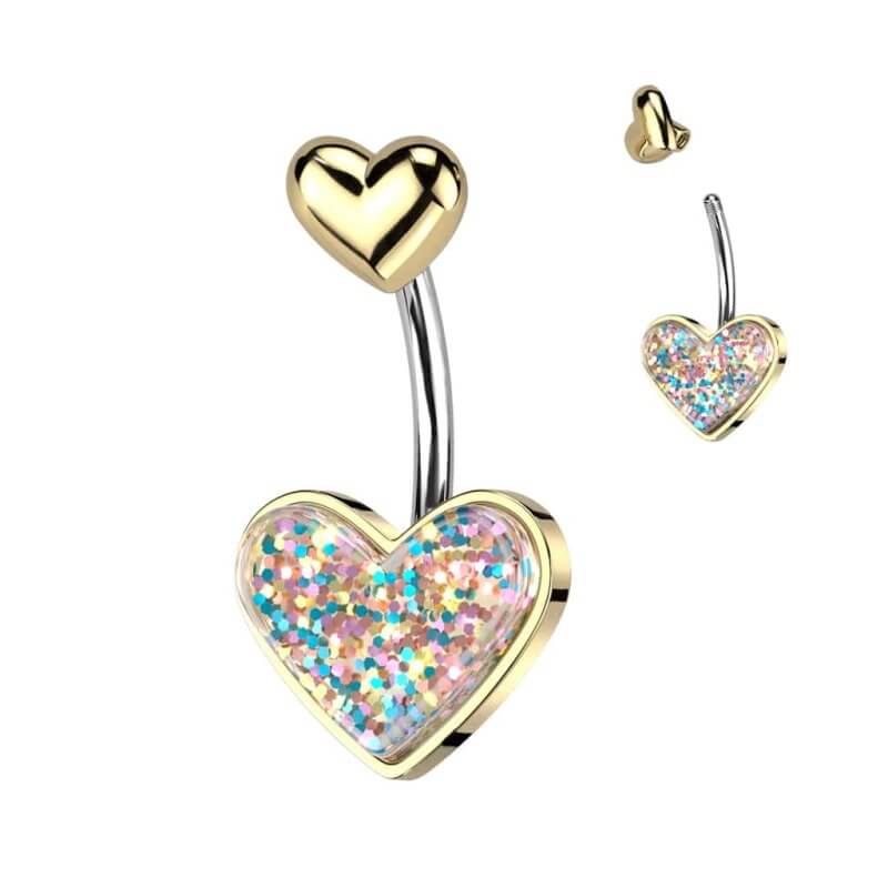 Navelpiercing med Glittrigt Hjärta
