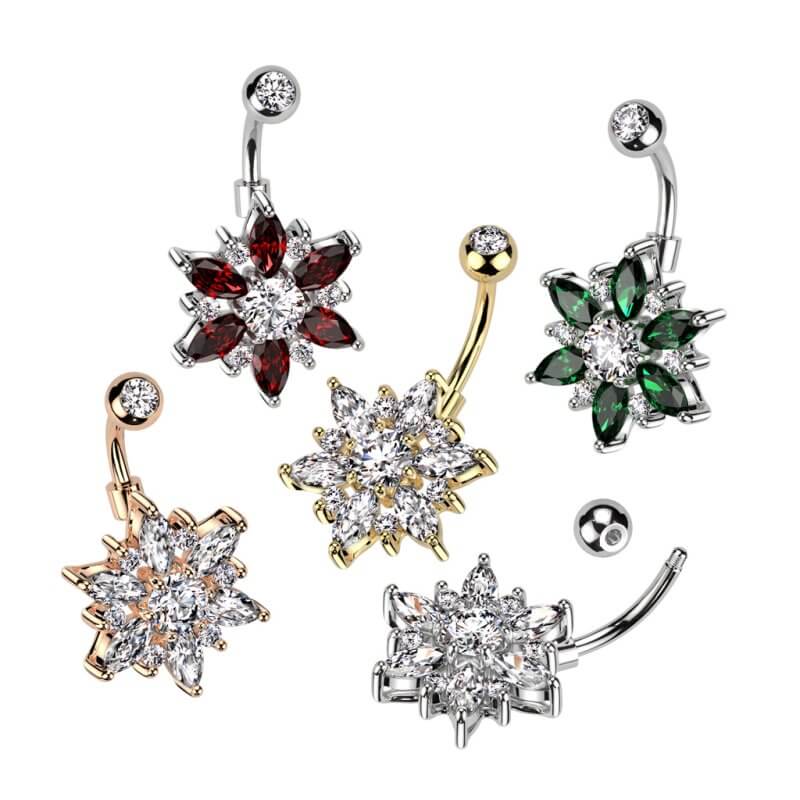 Navelpiercing Kristallstjärna med Blomblad