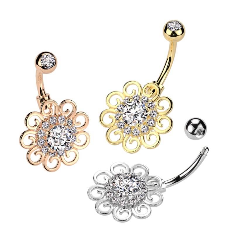 Navelpiercing Kristall med Blomblad