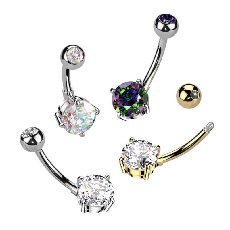 Navelpiercing Titan med Rund Kristall