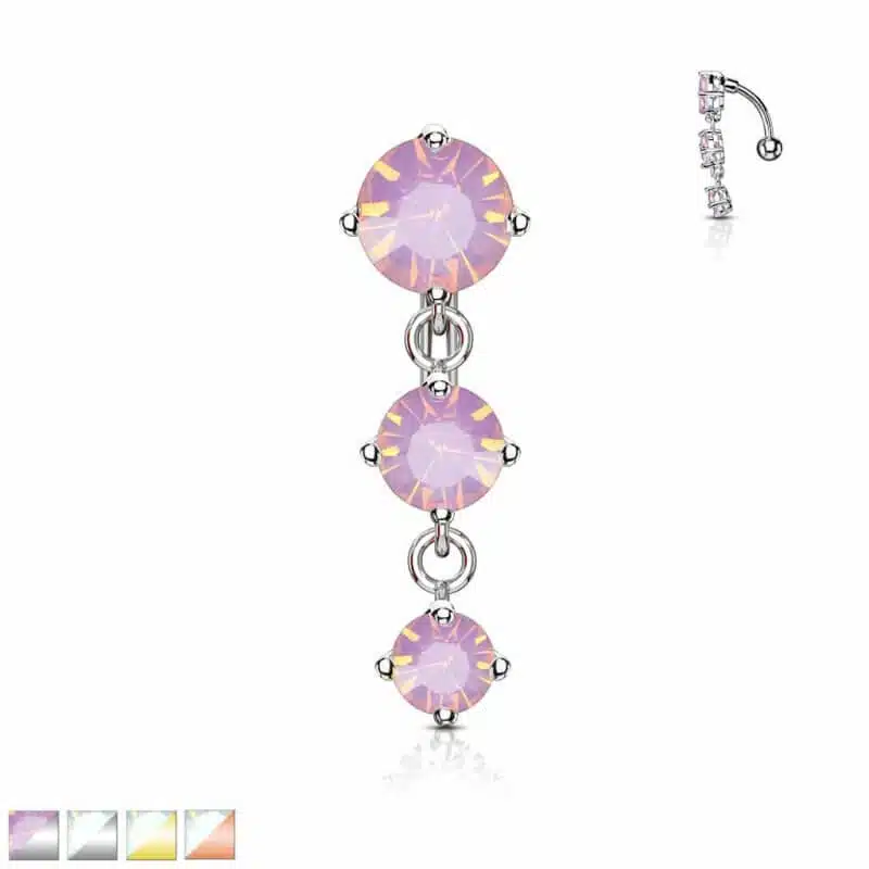 Three Prong Set Round Opalite Crystals Topdown Navel Ring