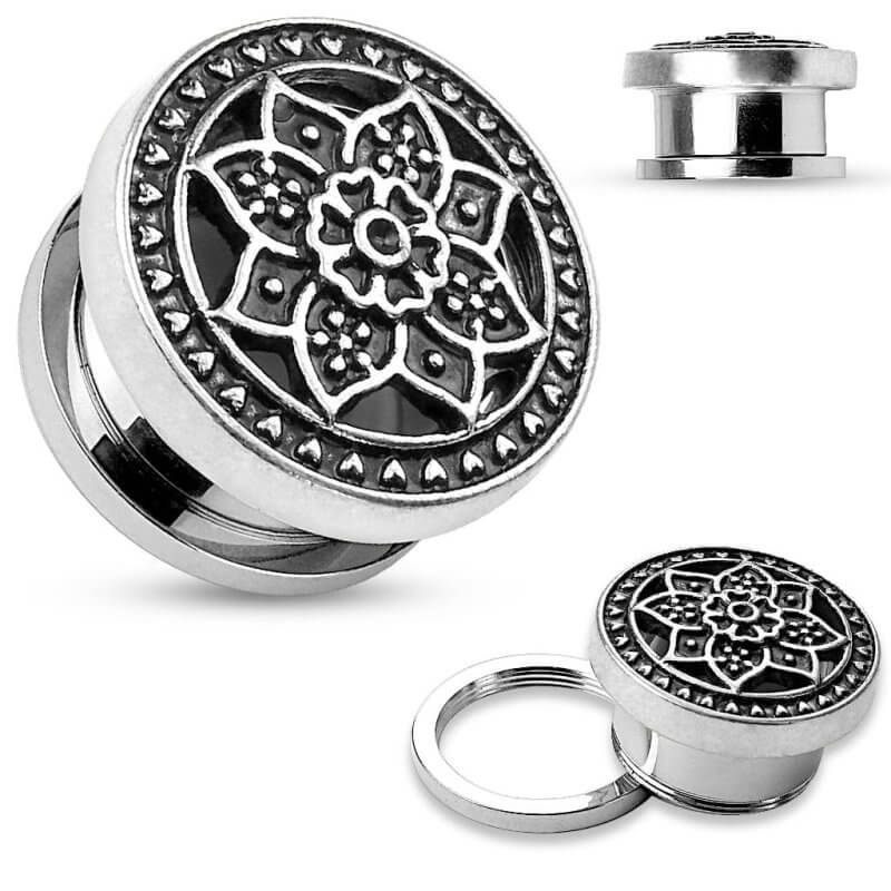 Tribal Lotus Top Screw Fit Flesh Tunnel