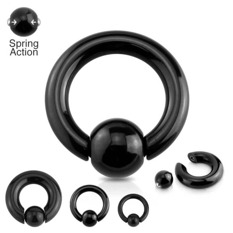 Black IP Spring Action Easy Pop Out Captive Bead Ring 316L Surgical Steel