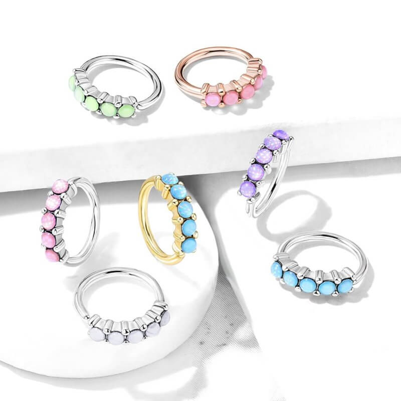 5 Illuminating Stones Bendable Hoop Rings for Ear Cartilage, Eyebrow, Nose