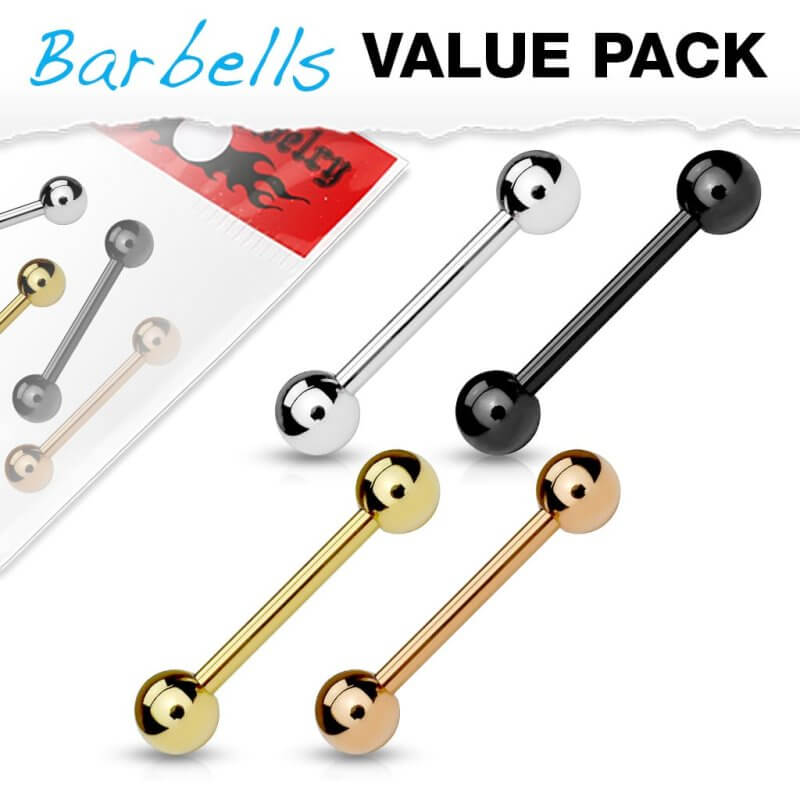 4 Pcs Value Pack Mixed IP Color Over 316L Surgical Steel Barbells