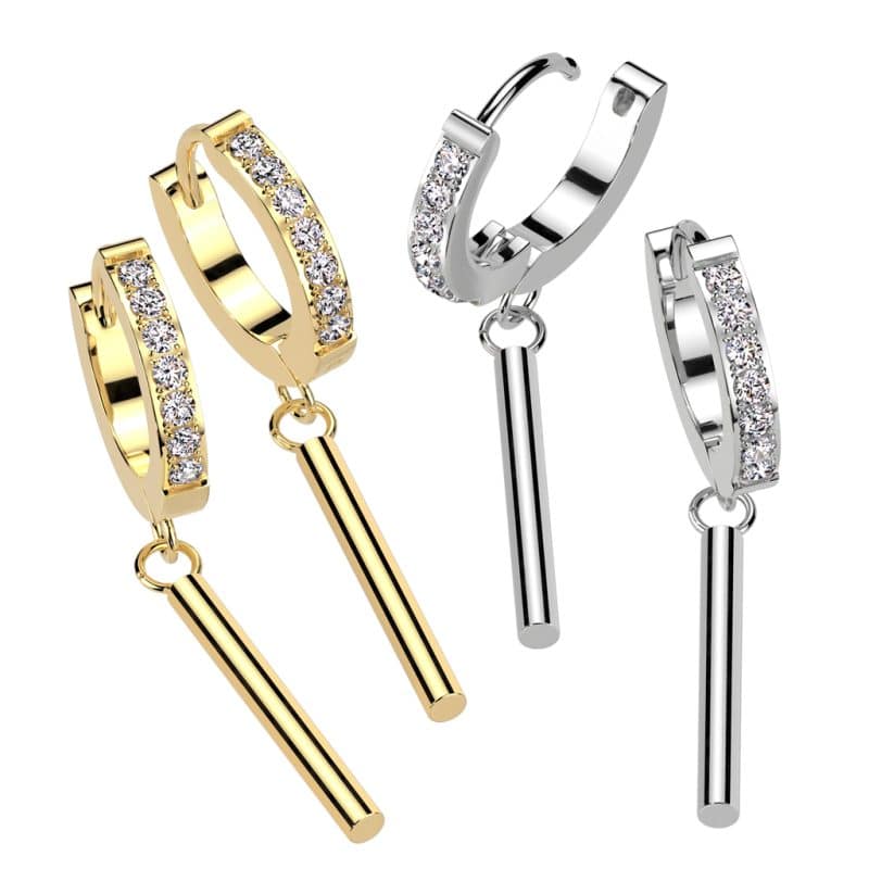 Hinged Hoop Earrings With Pave CZ and Bar Dangle