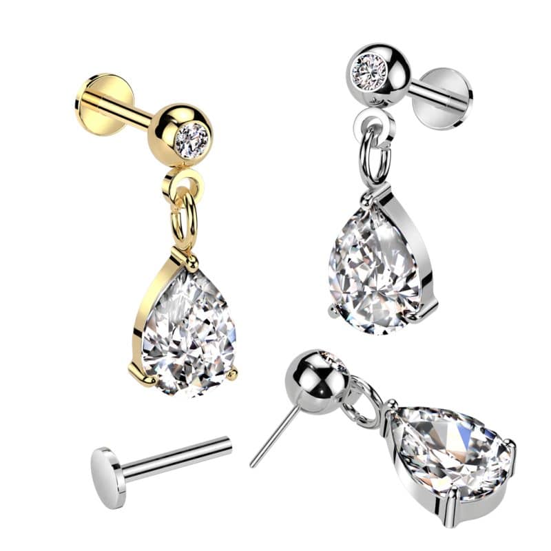 Push In Labret med Hängande Kristall