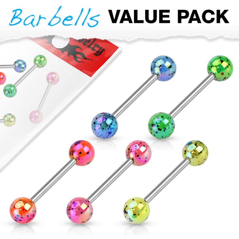 5-pack Piercingstavar med fläckiga akrylpärlor