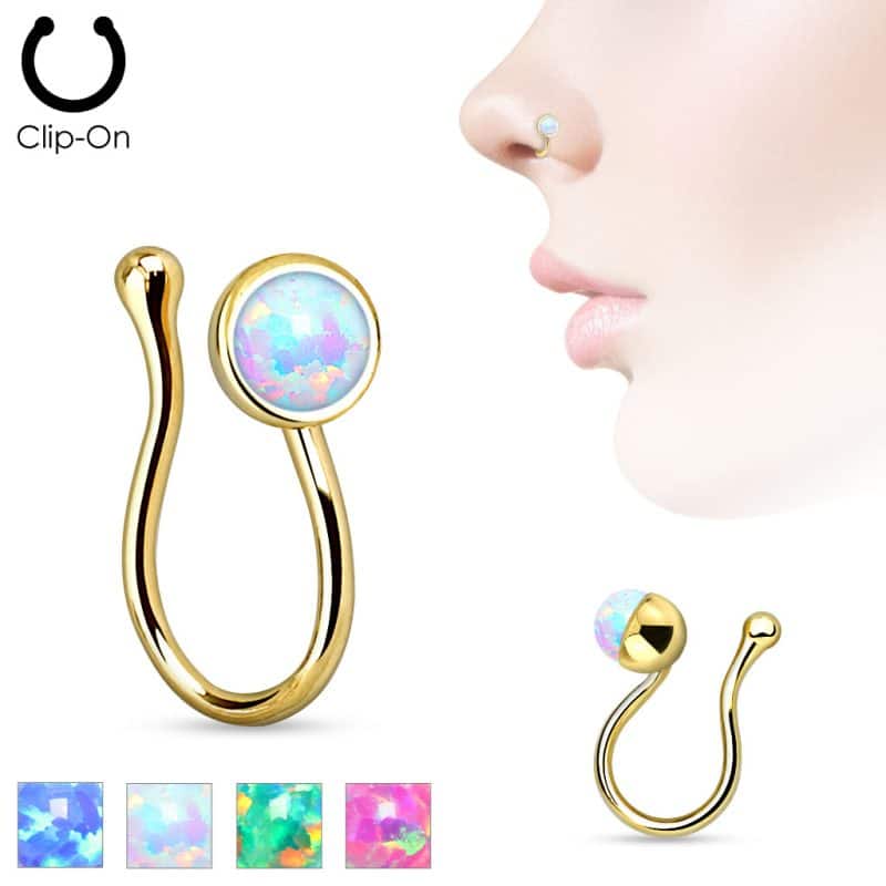 Opal Gem Gold IP Non Piercing Nose Clip