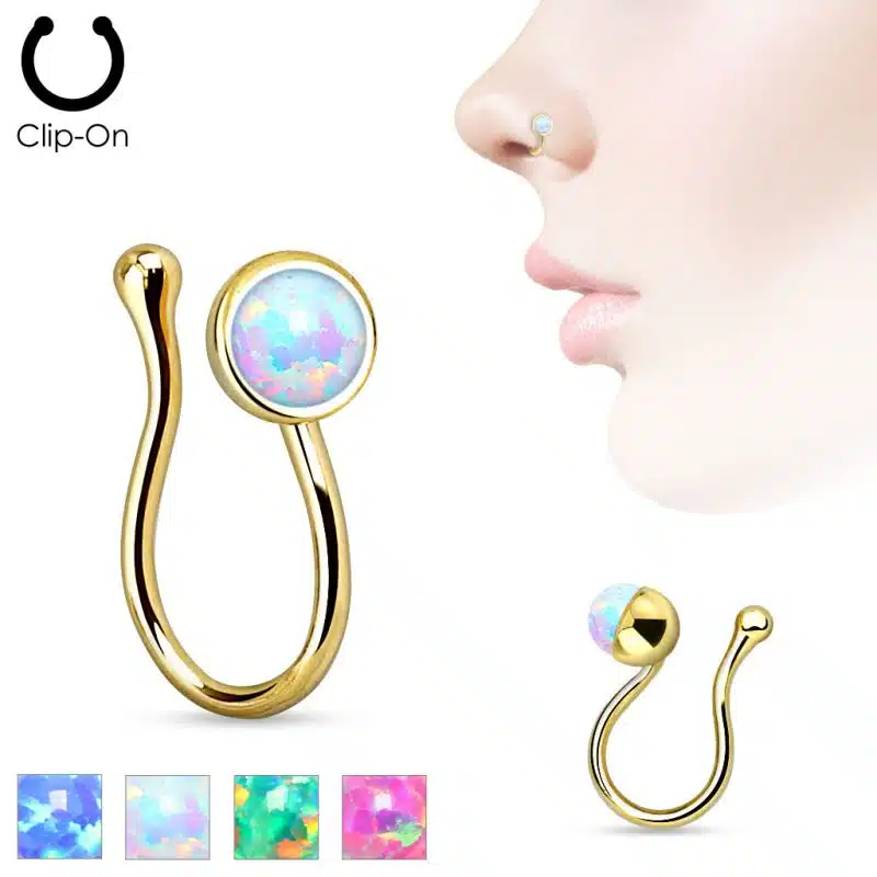 Opal Gem Gold IP Non Piercing Nose Clip