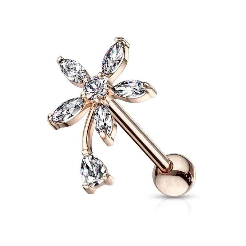 Marquise CZ Flower Top Cartilage, Tragus Barbell Studs