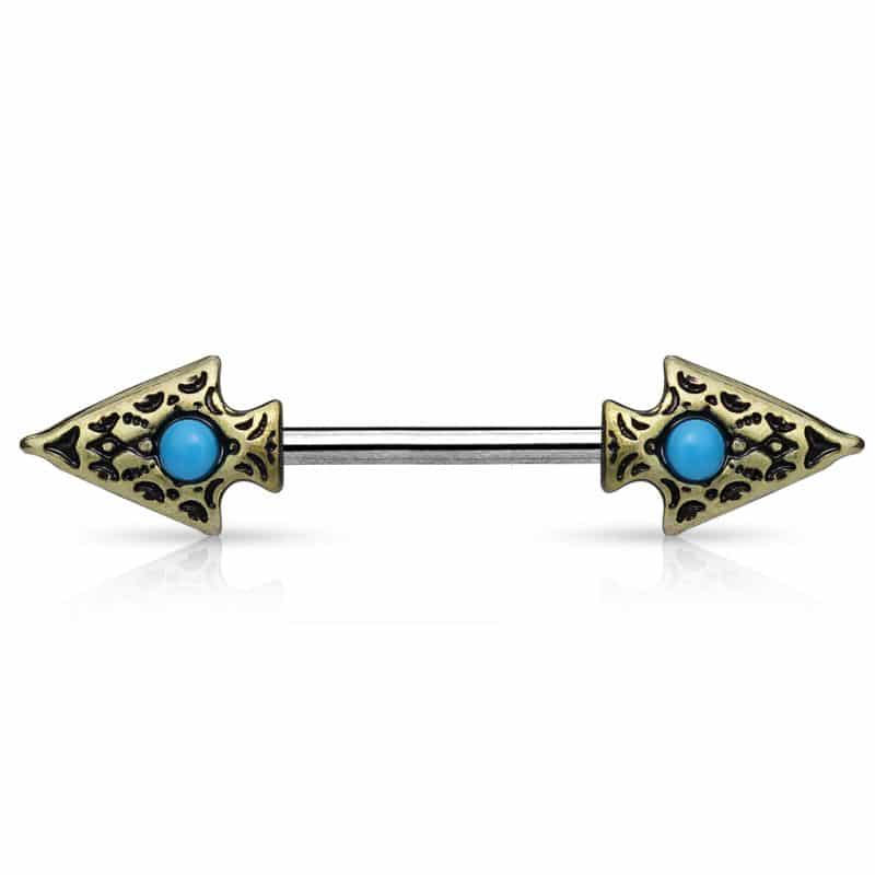 Tribal Bröstpiercing med spjut och turkos sten
