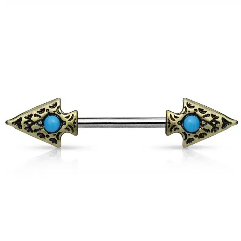 Tribal Bröstpiercing med spjut och turkos sten