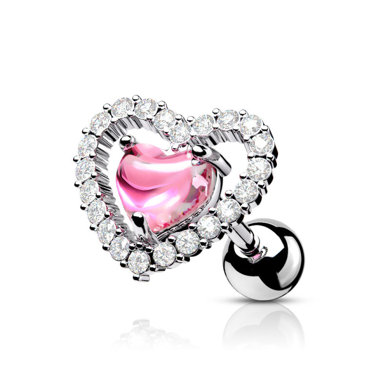 Tragus/Helix Hjärta med Rosa Kristall