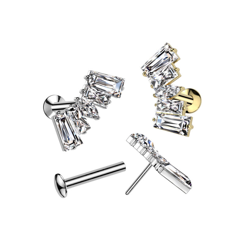 Push In Labret med Baguette Kristaller